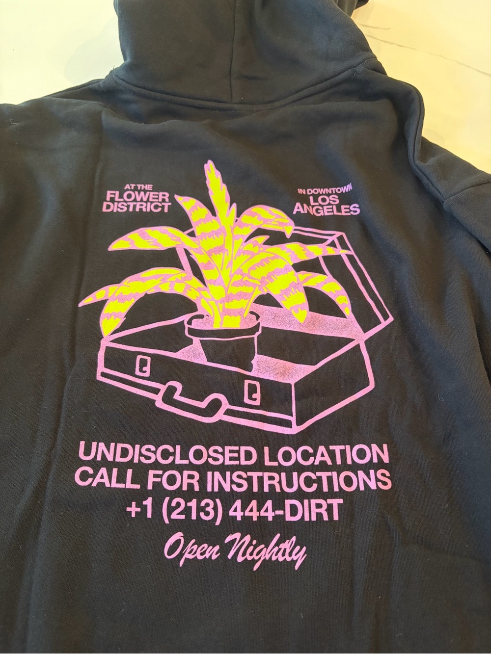 Black Hoodie with Pink & Yellow Graphic - Palette Brand NWOT - Size Large